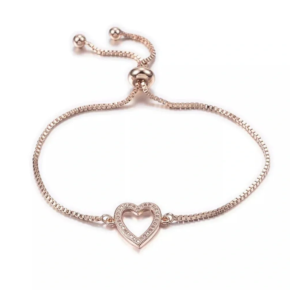 Elegant Rose Gold Heart Slider Bracelet Rose Gold 10-1/4